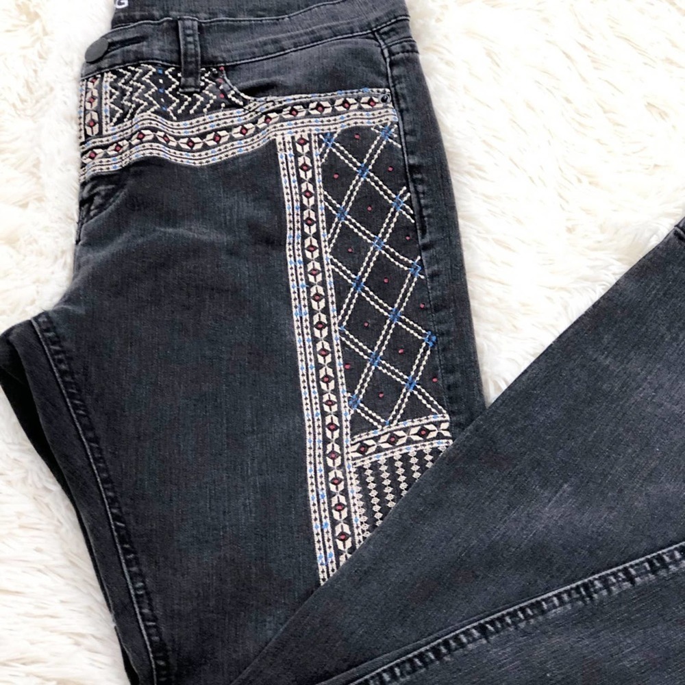 BDG Mid Rise Twig Ankle Skinny Jeans Embroidered Black Denim 29W 29L - Picture 14 of 16